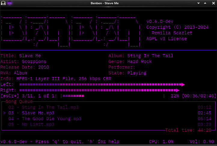 Screenshot showing Benben's Plum theme